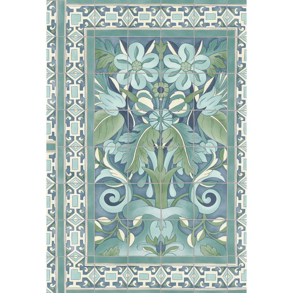 Triana - Teal & Dark Teal On Denim Teal By Cole & Son | Cole & Son Seville |Botanical & Floral Novelty Wallcovering Print