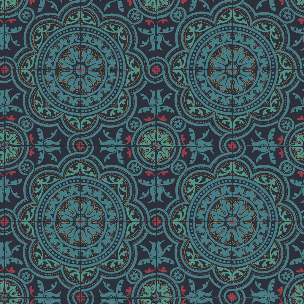 Piccadilly - Petrol/Red/Metallic Gold On Ink Teal By Cole & Son | Cole & Son Seville |Geometric Novelty Wallcovering Print