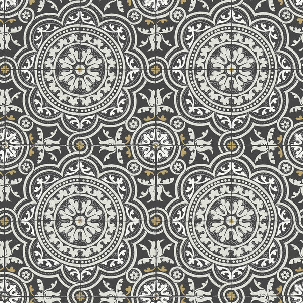 Piccadilly - Grey & Metallic Gold On Black | Cole & Son