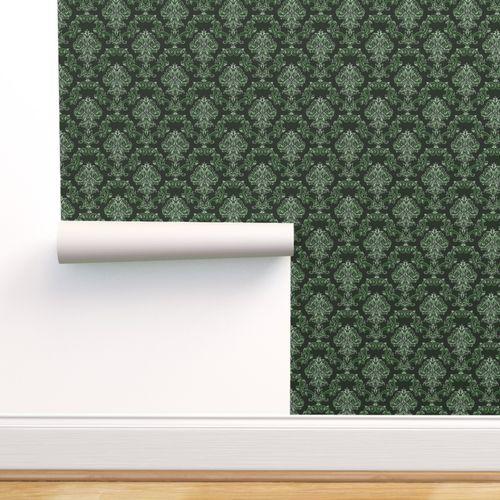 Lounge Lizard Damask Green Traditional Wallpaper