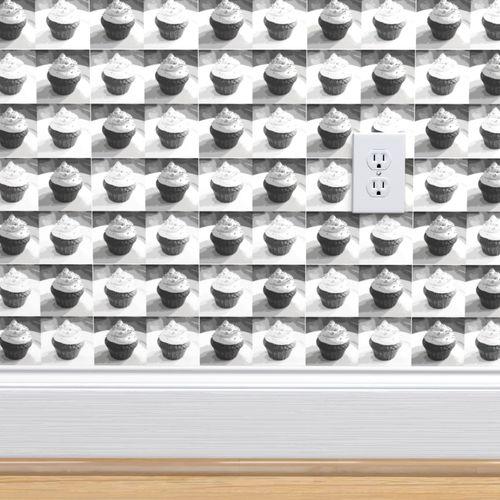 Hey Cupcake Black, White Traditional Wallpaper