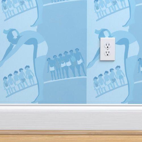 Zora Swimming Blue Retro | Architectural Wallcoverings
