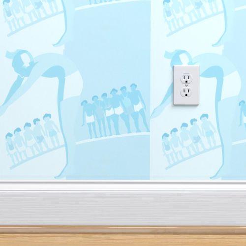 Let's Go Swimming Paper Blue Traditional Wallpaper