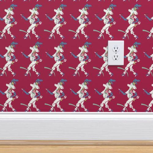 Paolo The Poodle Red Traditional Wallpaper