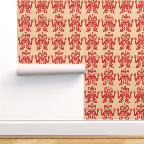 Tiki Wiki Lounge  Red, Cream DW Wallpaper