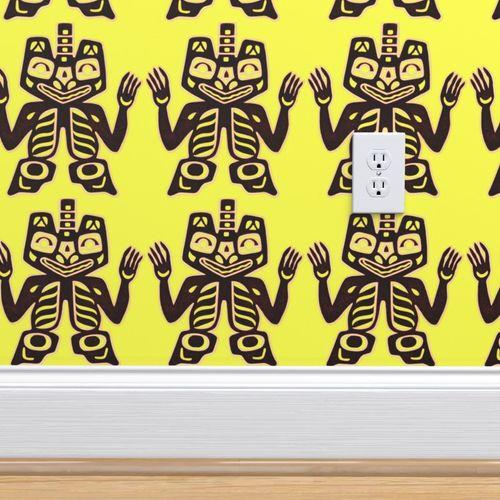 Tiki Wiki Lounge Yellow Tiki Tropical | Architectural Wallcoverings