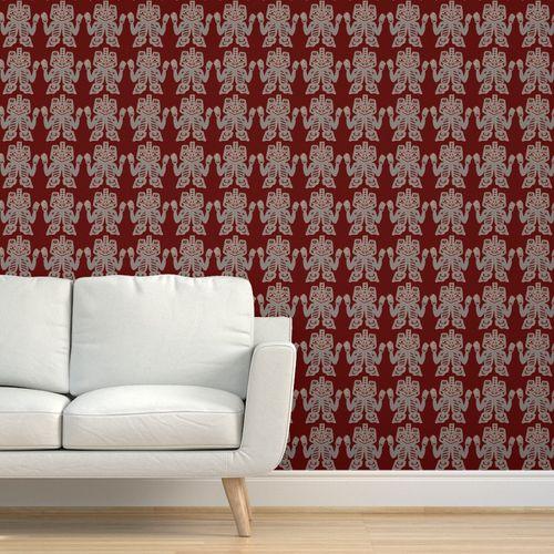 Tiki Wiki Lounge Burgundy Red Traditional Wallpaper