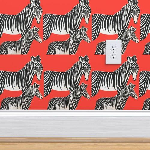 Zepellin Zebras Classic Red Traditional Wallcovering | DW Bespoke Studios
