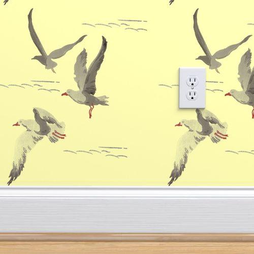 Gregorious Gulls Yellow Coastal | Architectural Wallcoverings