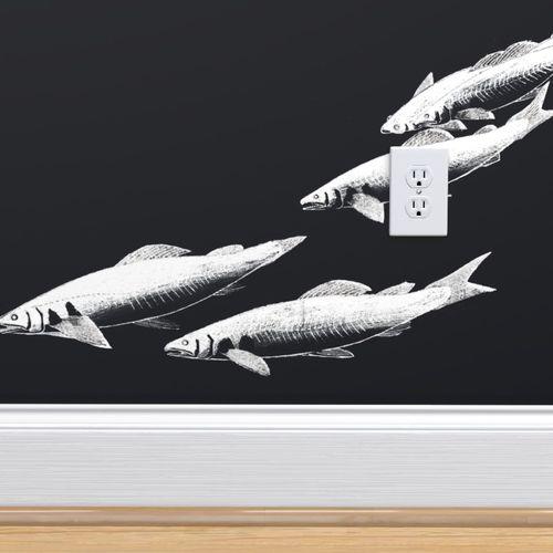 Chiba Bay Black White Traditional Wallpaper