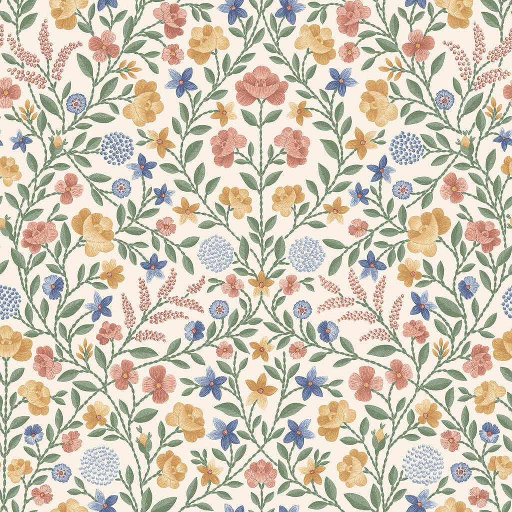 Court Embroidery - Coral Multi By Cole & Son | Cole & Son Historic Royal Palaces-Great Masters |Botanical & Floral  Wallcovering