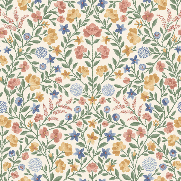 Court Embroidery - Coral Multi By Cole & Son | Cole & Son Historic Royal Palaces-Great Masters |Botanical & Floral  Wallcovering
