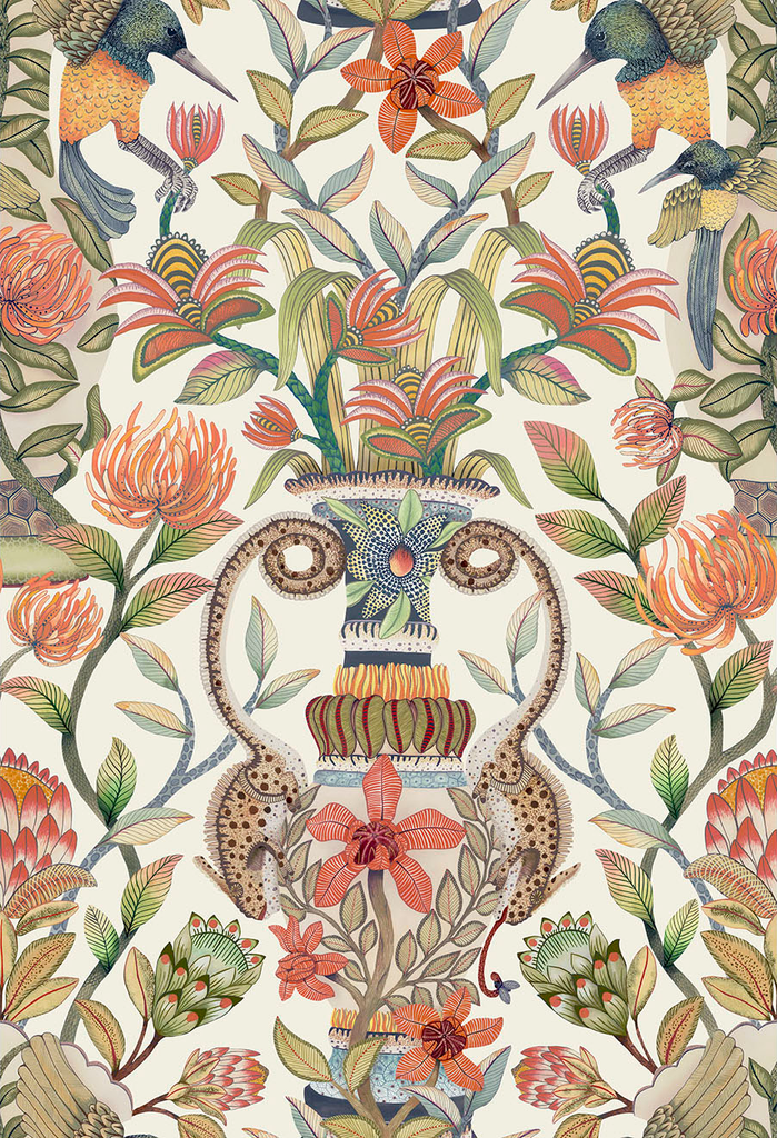 Protea Garden Silk Olvgrn&Tngrn/Wht | Cole & Son — full pattern repeat
