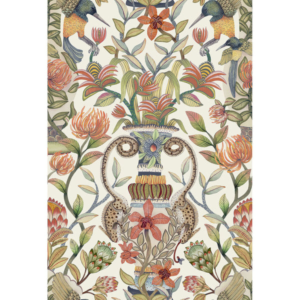 Protea Garden Silk - Olvgrn&Tngrn/Wht Multi By Cole & Son | Cole & Son Ardmore-Jabula |Animal/Insects Botanical & Floral Wallcovering Print