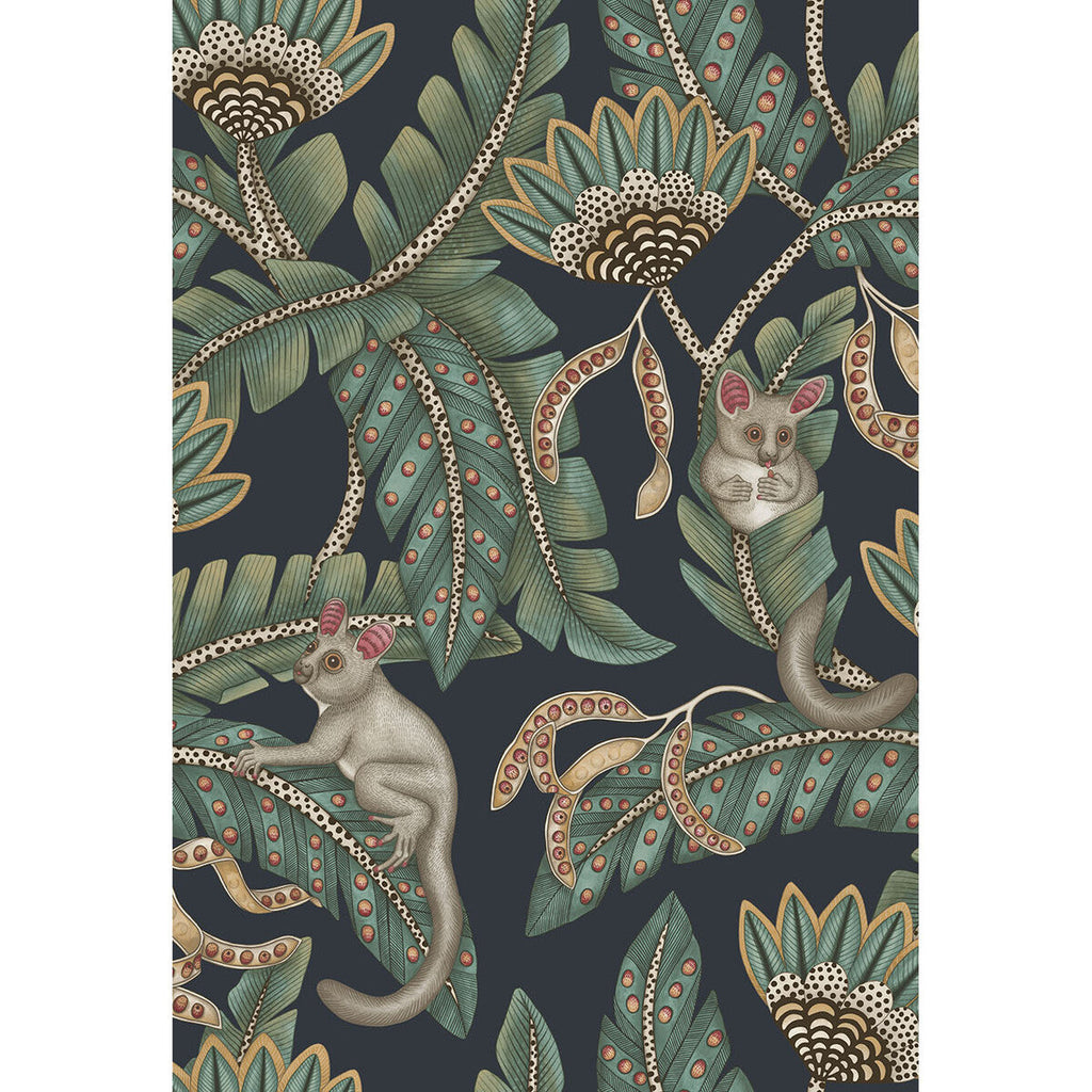 Bush Baby - Teal&Ochre/Ink Teal By Cole & Son | Cole & Son Ardmore-Jabula |Animal/Insects Botanical & Floral Wallcovering Print
