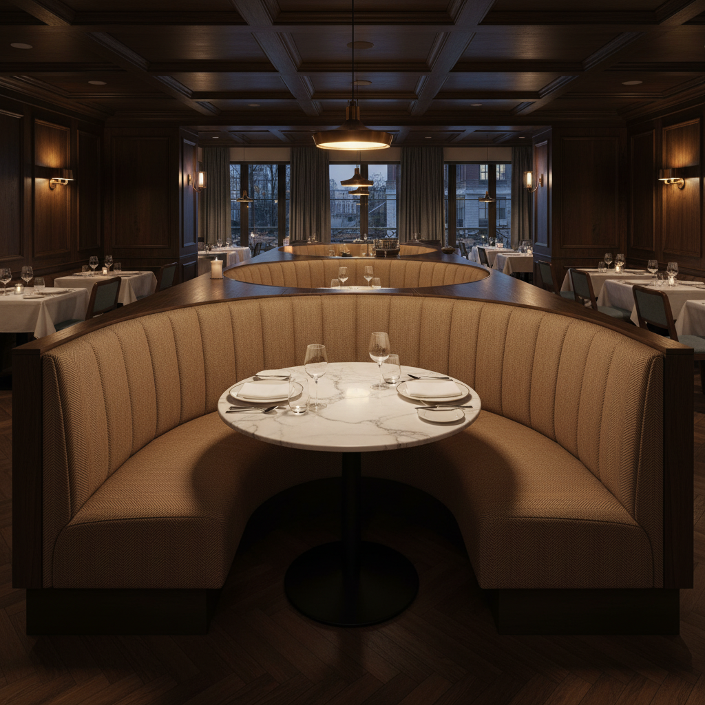 Acoustic - Bronze Chevron Performance Vinyl Upholstered Banquette | Architectural Fabrics