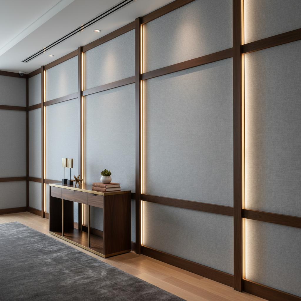 Subtle Pebble Texture Cool Silver Upholstered Wall Panel | Architectural Fabrics