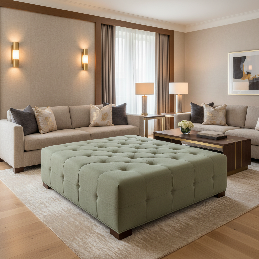 Maho Bay - Pesto Upholstered Ottoman | Architectural Fabrics