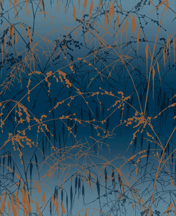 Clarissa Hulse Meadow Grass French Navy & Copper Wallcovering | Graham & Brown