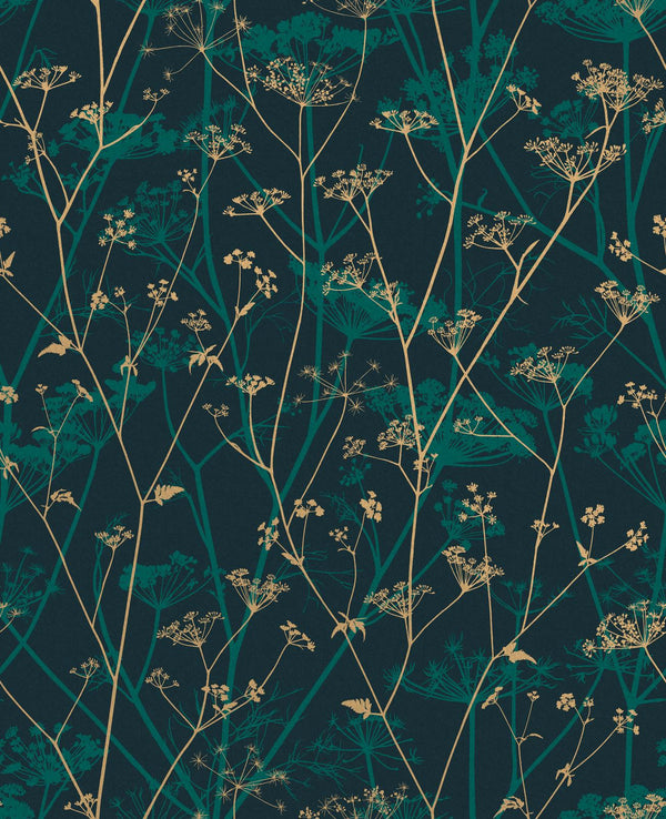 Clarissa Hulse Wild Chervil Kingfisher & Gold Wallcovering | Graham & Brown