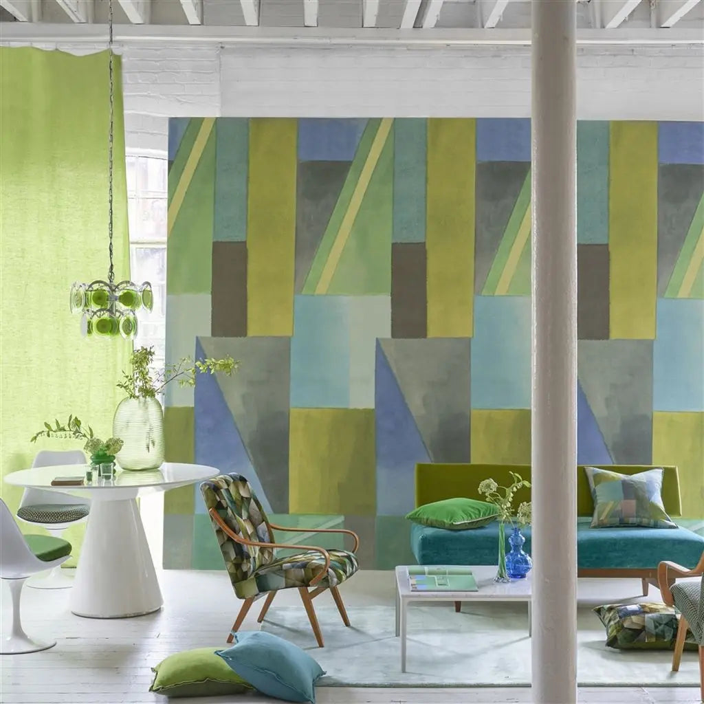 Alphonse Geometric Panel 01 Azure Wallpaper | Designers Guild Europe