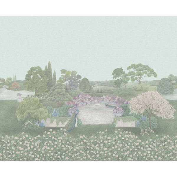 Idyll - Eau De Nil Multi By Cole & Son | Cole & Son The Gardens Vol I |Animal/Insects Botanical & Floral Wallcovering Print