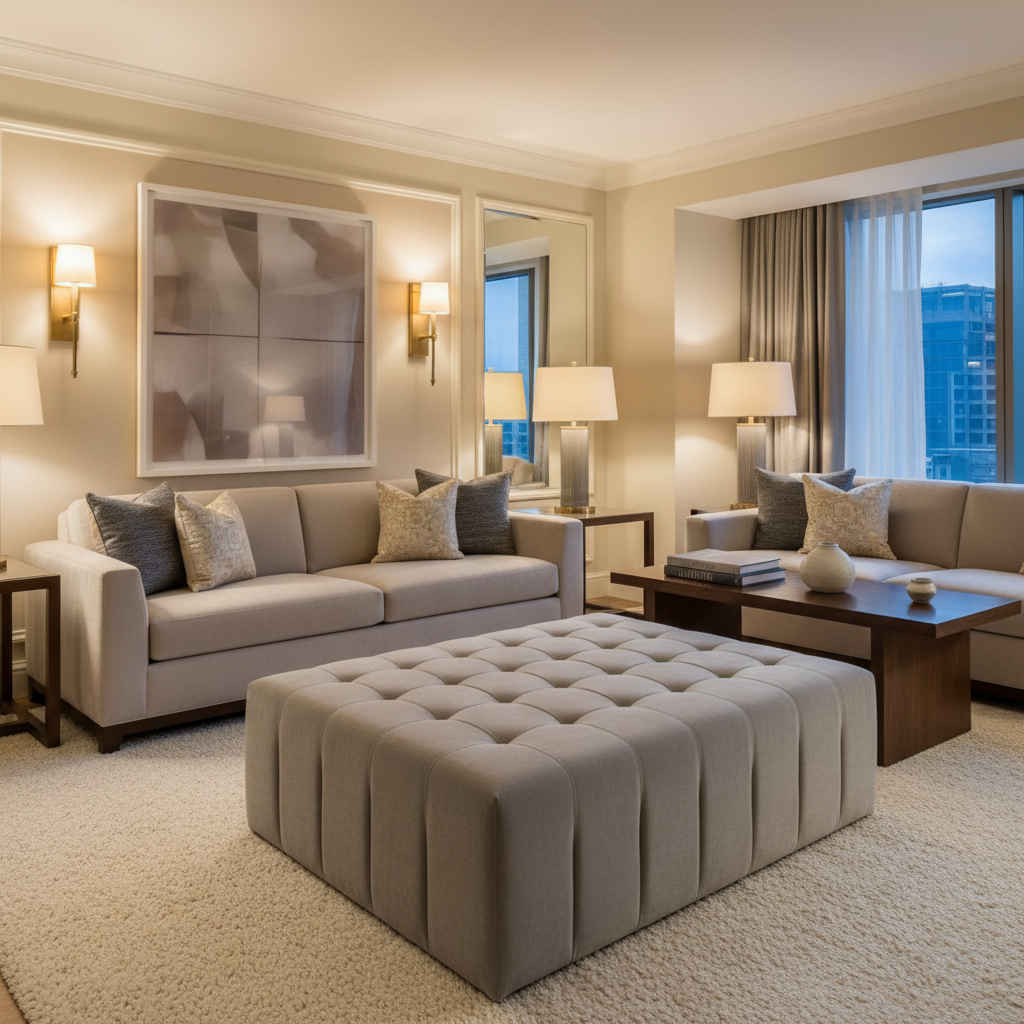 Yorktown White Upholstered Ottoman | Architectural Fabrics