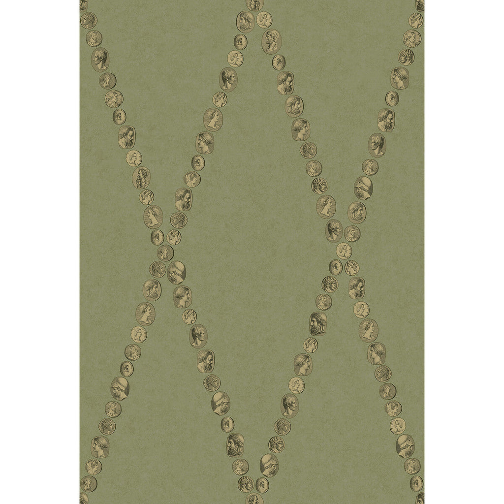 Cammei - Olive Green By Cole & Son | Cole & Son Fornasetti Senza Tempo Ii |Diamond Novelty Wallcovering Print