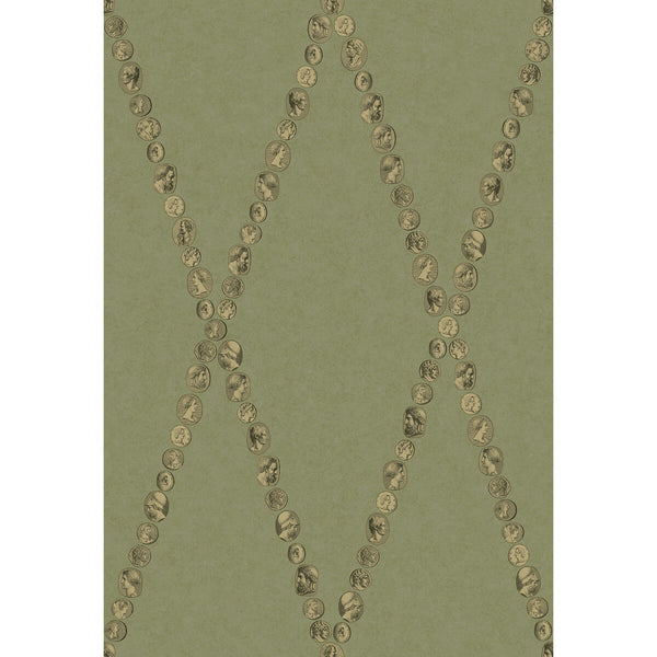 Cammei - Olive Green By Cole & Son | Cole & Son Fornasetti Senza Tempo Ii |Diamond Novelty Wallcovering Print