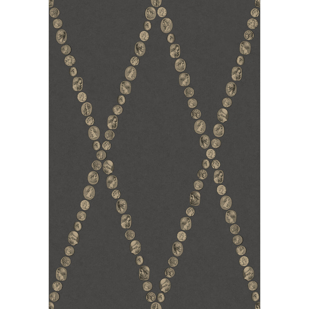 Cammei - Gold On Charcoal Black By Cole & Son | Cole & Son Fornasetti Senza Tempo Ii |Diamond Novelty Wallcovering Print