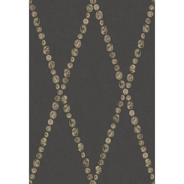 Cammei - Gold On Charcoal Black By Cole & Son | Cole & Son Fornasetti Senza Tempo Ii |Diamond Novelty Wallcovering Print