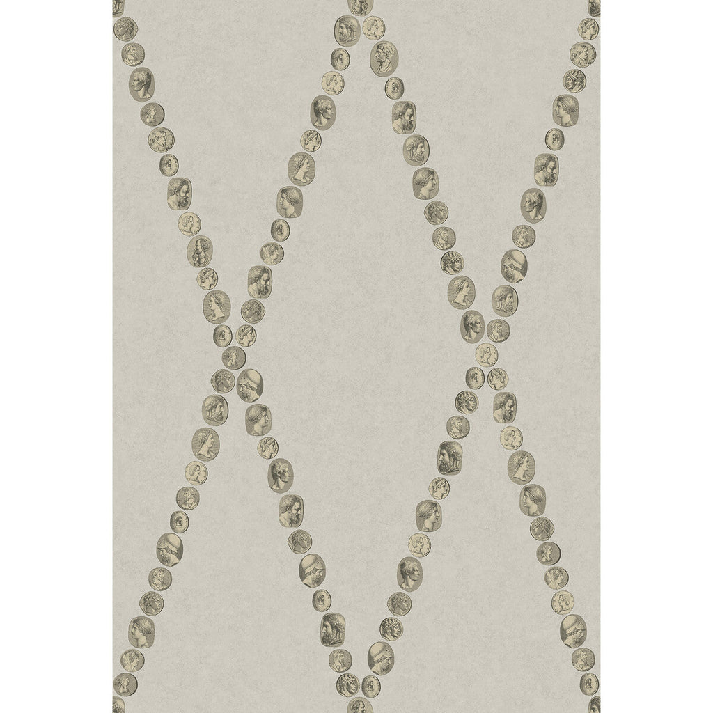 Cammei - Soft Gold On Stone Grey By Cole & Son | Cole & Son Fornasetti Senza Tempo Ii |Diamond Novelty Wallcovering Print