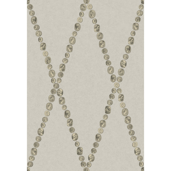 Cammei - Soft Gold On Stone Grey By Cole & Son | Cole & Son Fornasetti Senza Tempo Ii |Diamond Novelty Wallcovering Print