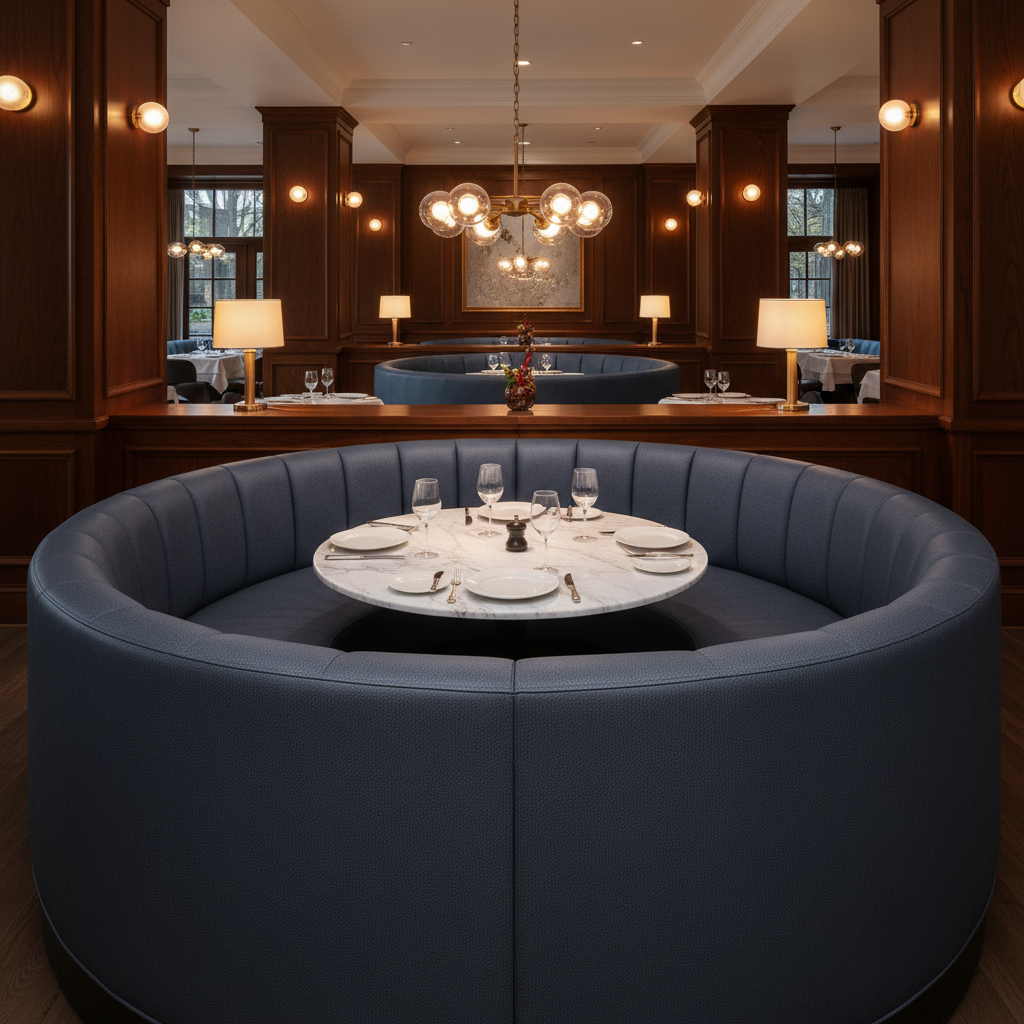 Fine Pebble Grain Deep Indigo Upholstered Banquette | Architectural Fabrics
