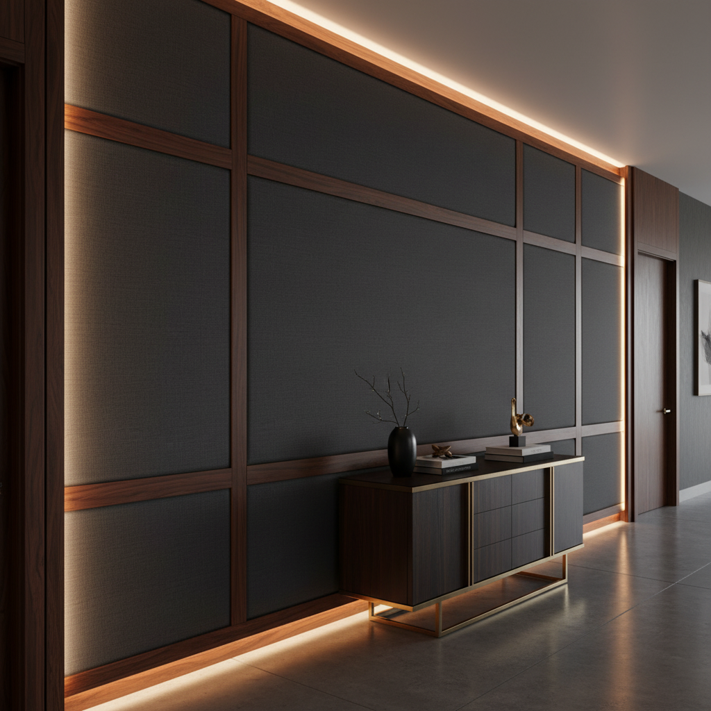 Smooth Matte Finish Deep Charcoal Upholstered Wall Panel | Architectural Fabrics