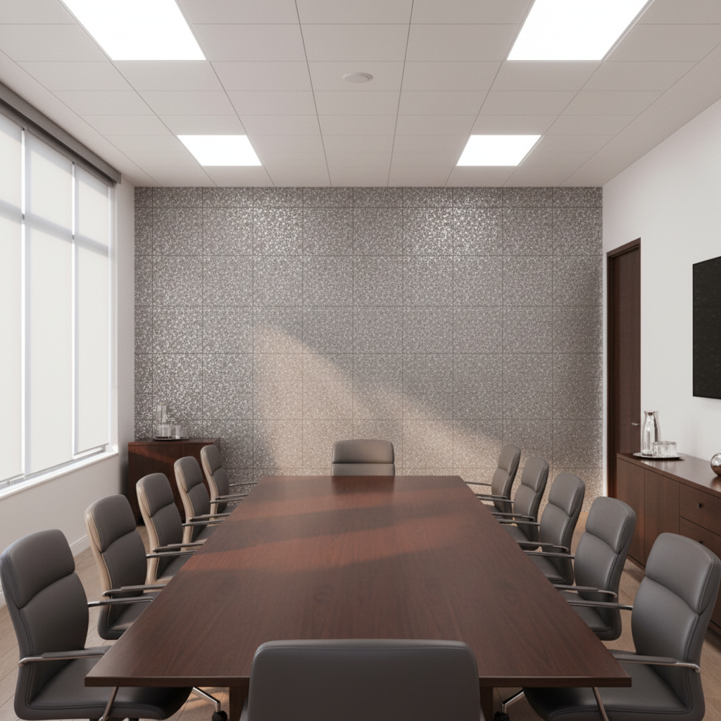 Moroccan Silver Mica | Hollywood Wallcoverings - Conference Room commercial room setting