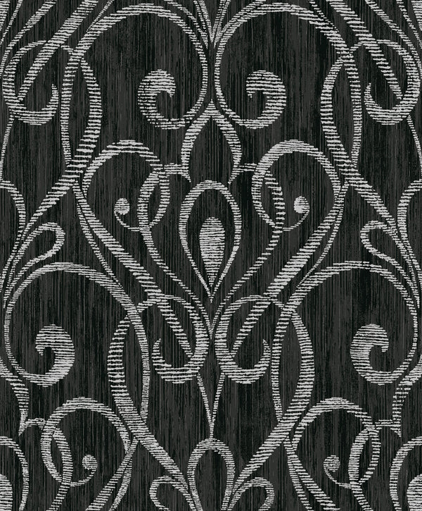 Paisley Damask Contemporary Damask - Black | Architectural Wallcoverings