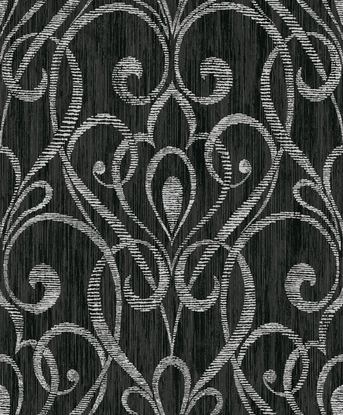 Malibu Paisley Damask Wallpaper - Contemporary Damask - Black | Malibu Wallpaper