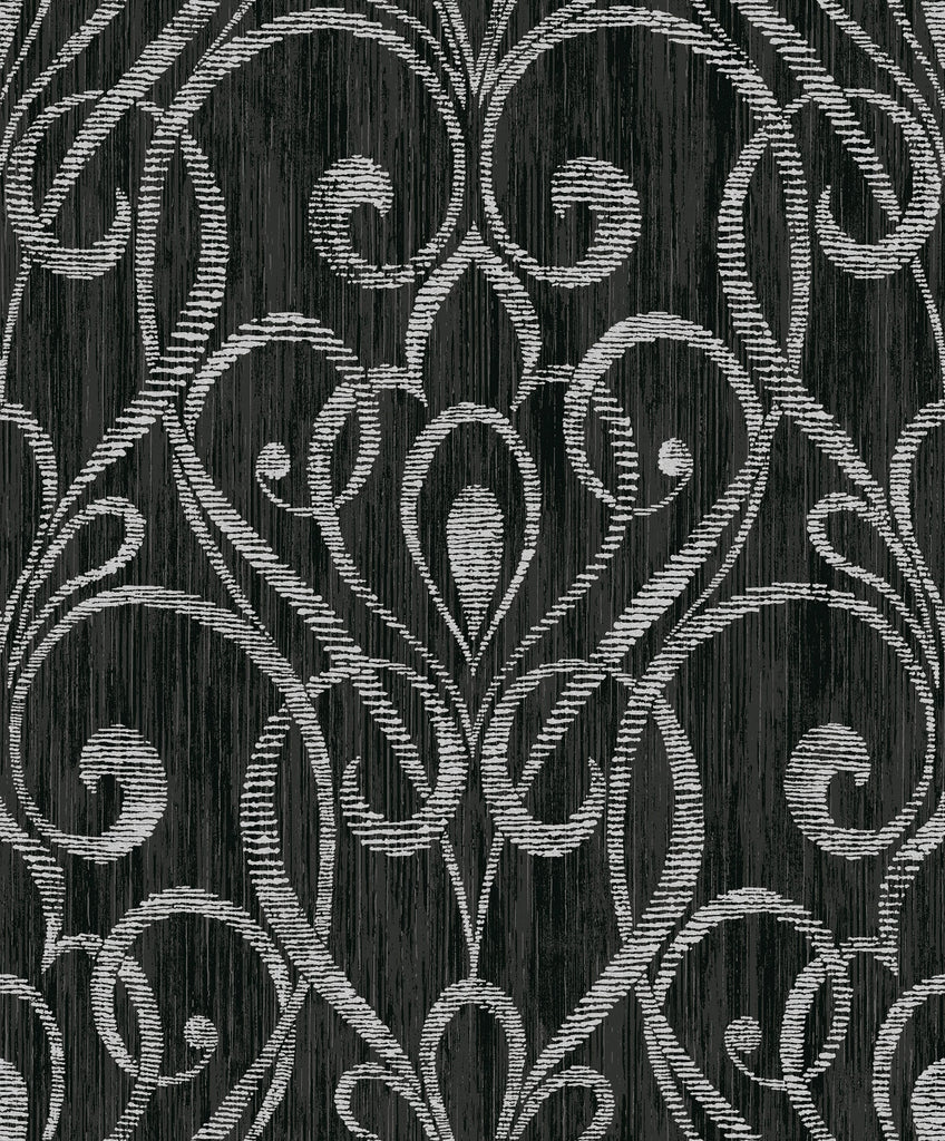 Malibu Paisley Damask Wallpaper - Contemporary Damask - Black | Malibu Wallpaper
