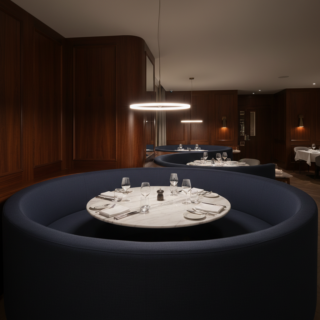 Smooth Solid Color Deep Indigo Upholstered Banquette | Architectural Fabrics