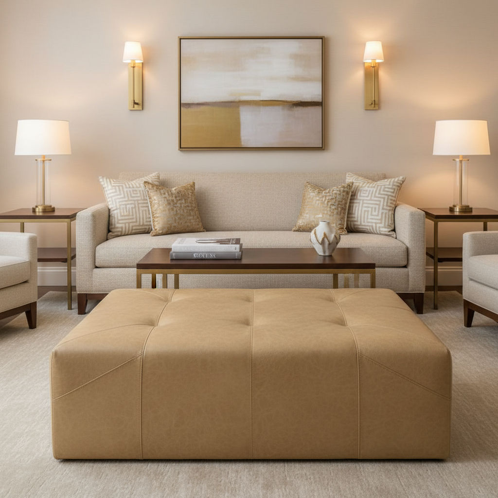 Trunk Bay - Buff Upholstered Ottoman | Architectural Fabrics