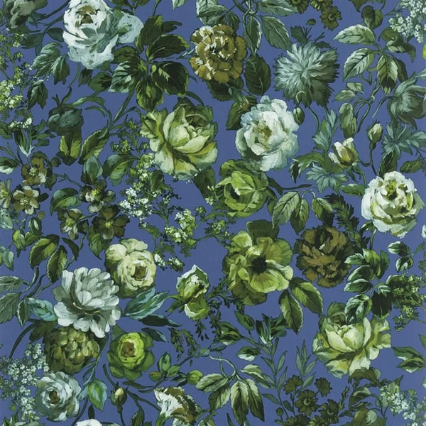 Mansur Small Scale Floral Cobalt Wallpaper | Designers Guild Europe
