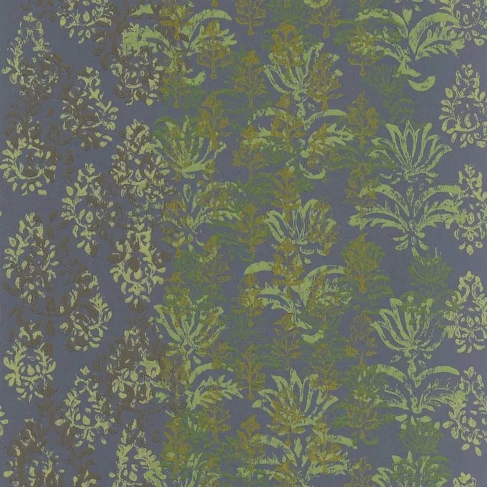 Kasavu Distressed Damask Graphite Wallpaper | Designers Guild Europe