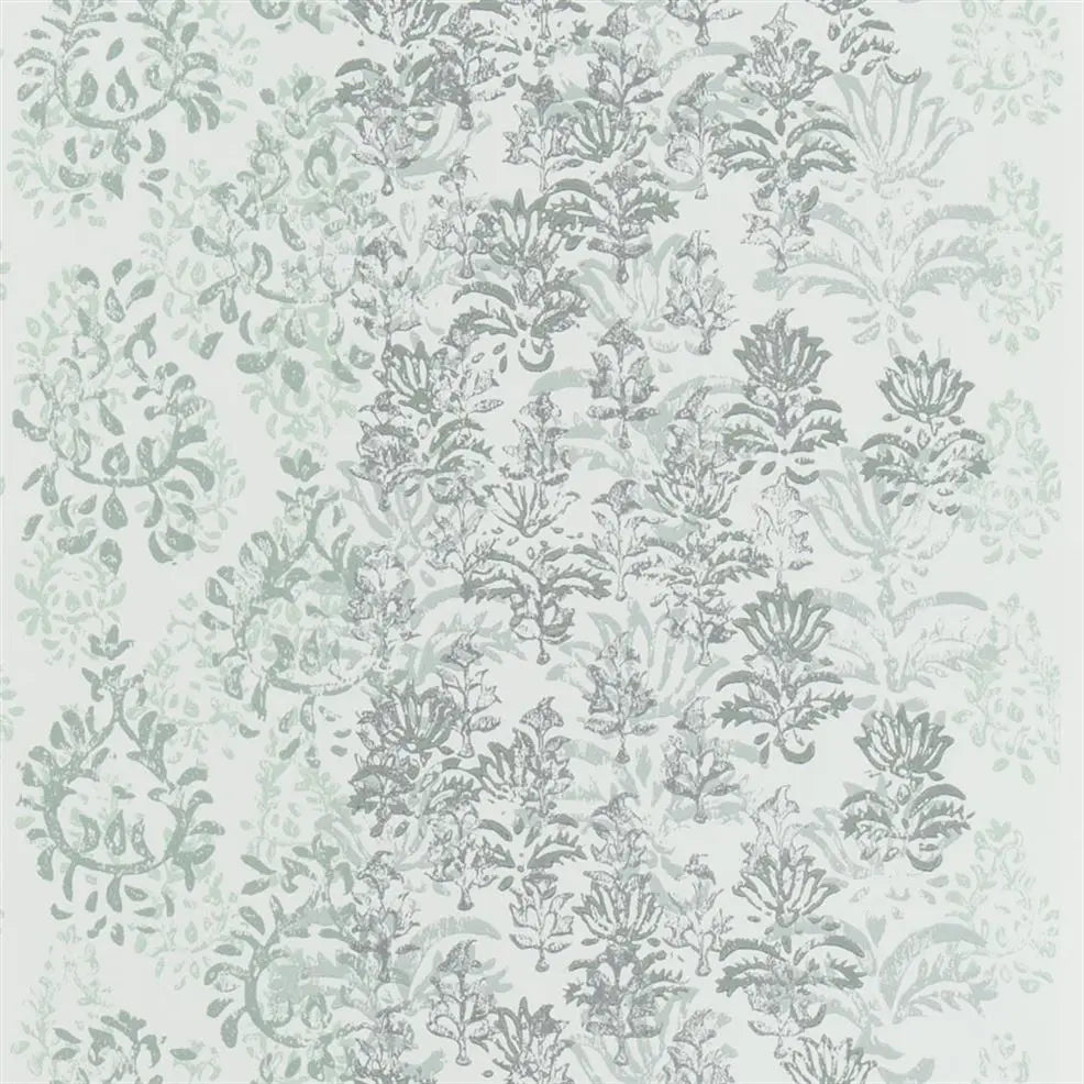 Kasavu Distressed Damask Jade Wallpaper | Designers Guild Europe