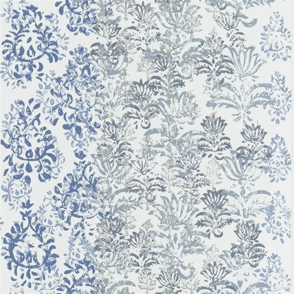 Kasavu Distressed Damask Delft Wallpaper | Designers Guild Europe