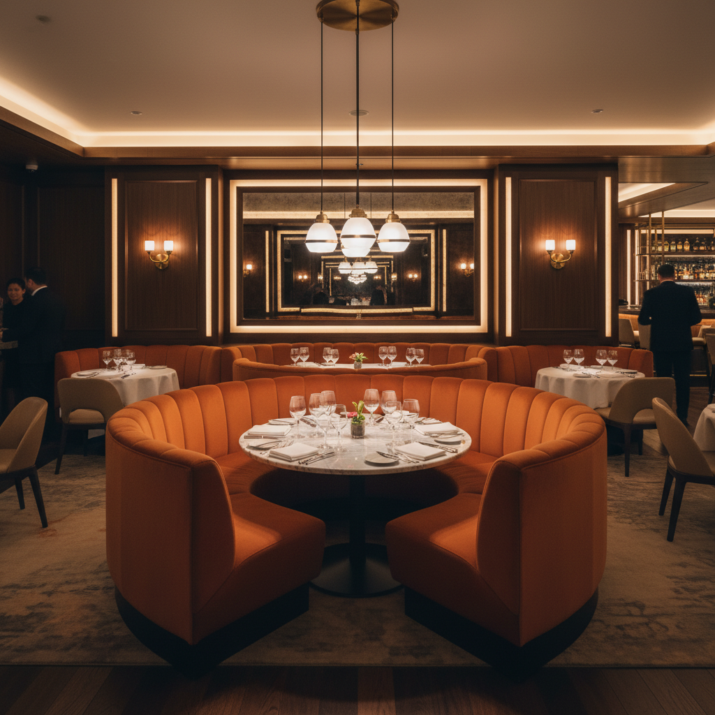 Oilville Orange Upholstered Banquette | Architectural Fabrics