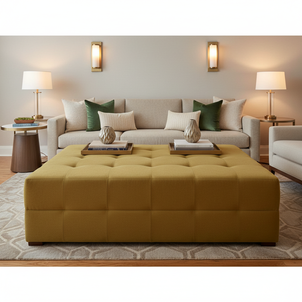 Soper Hole - Celadon Upholstered Ottoman | Architectural Fabrics