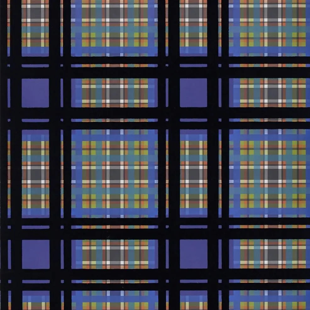 Chennai Flock Check 03 Cobalt Wallpaper | Designers Guild Europe