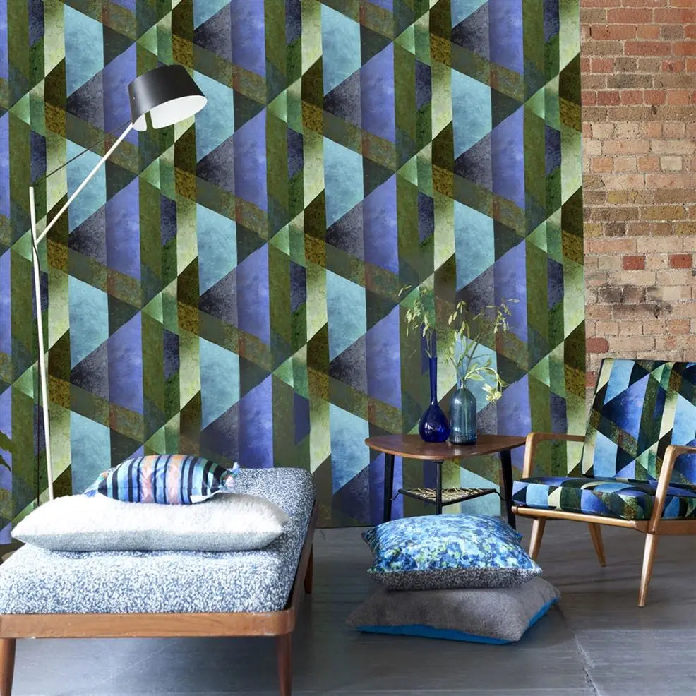 Minakari Geo Panel 01 Cobalt Wallpaper | Designers Guild Europe