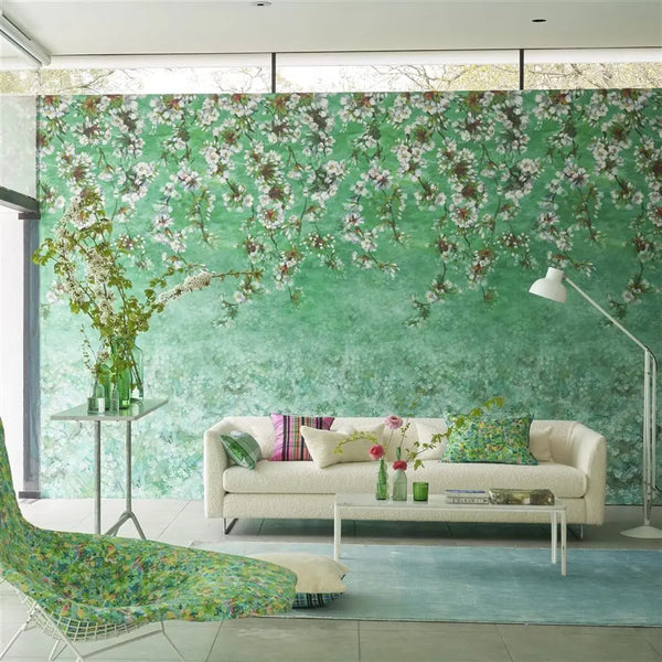 Assam Blossom Panel 03 Emerald Wallpaper | Designers Guild Europe
